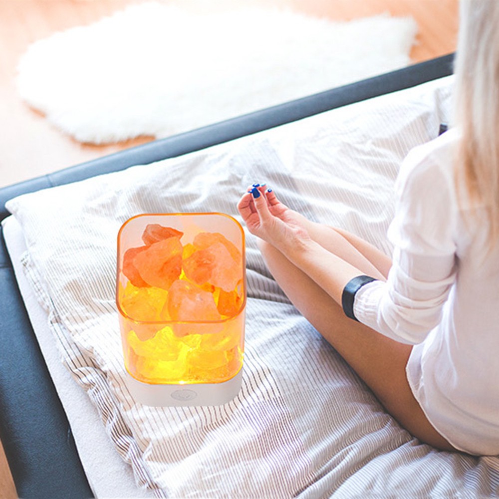 DreamH☛ Salt Lamp Himalayan Crystal Salt Lamp Natural Negative Ion Salt Mine Lamp USB Colorful Night Light ❀
