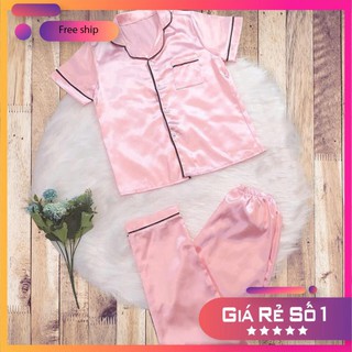 Bộ đồ ngủ phi lụa pijama áo ngắn tay quần dài