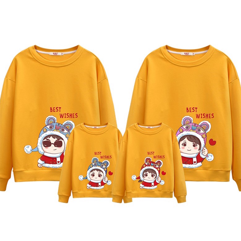Áo Gia Đình Thu Đông FamilyLove - Đồ Gia Đình Mùa Đông Họa Tiết Chibi Family Đáng Yêu BEST WISHES Chất Cotton 100%