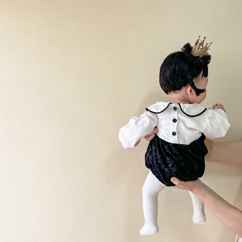 Bộ Áo Liền Quần Tay Dài Đính Nơ Thời Trang Xuân Thu Cho Bé Gái 0-2 Tuổi