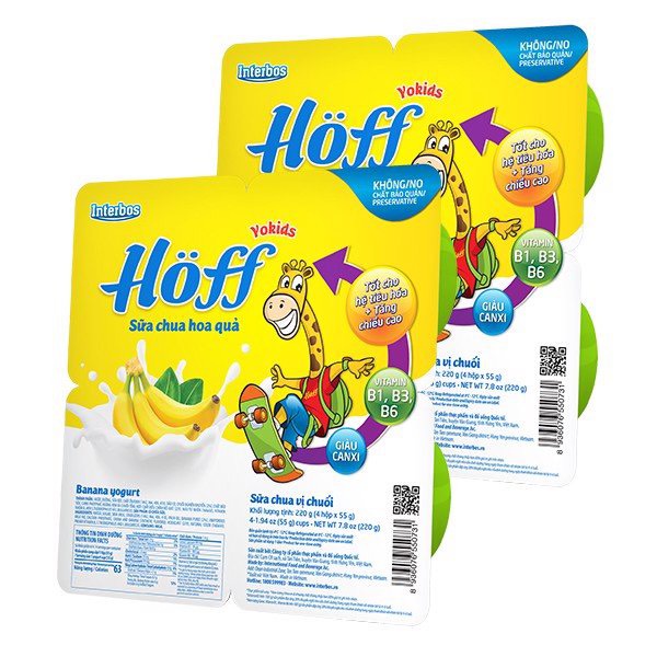 Sữa Chua trẻ em vị Chuối HOFF 4 hộp x 55g