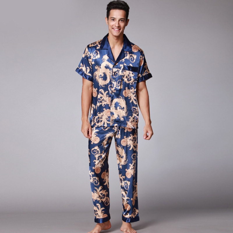 Bộ pijama lụa tay ngắn UNLIMON thoải mái cho nam | BigBuy360 - bigbuy360.vn