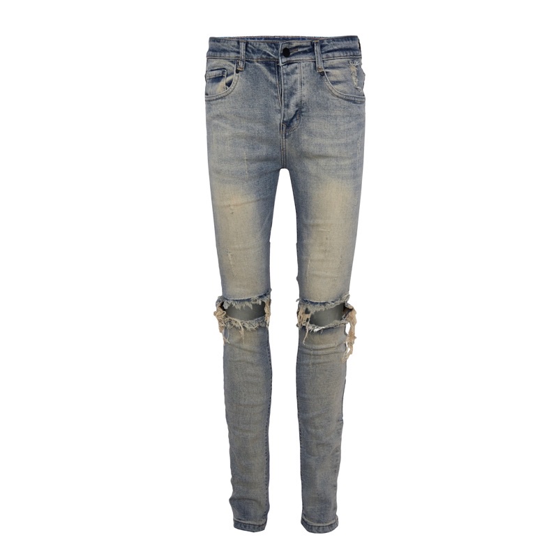 Quần Jeans dáng Skiny rách gối | Indigo Ripped Jean + Khăn bandana