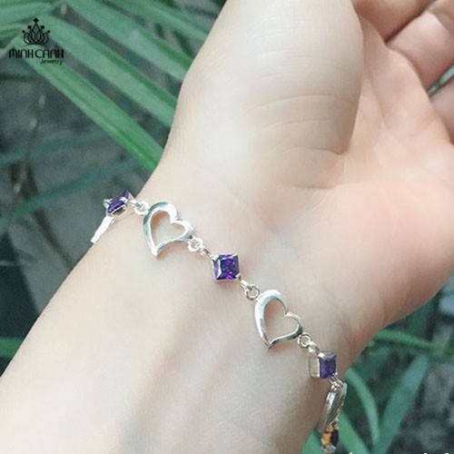Lắc Tay Bạc Nữ Trái Tim Ngọt Ngào Đá Tím - Minh Canh Jewelry