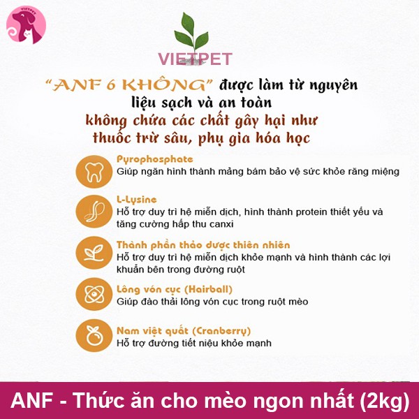 [Mã PET50 giảm 10% - tối đa 50K đơn 250K] [2kg] Thức ăn cho mèo - Hạt hữu cơ ANF Adult/ Kitten 6Free (NK Hàn Quốc)