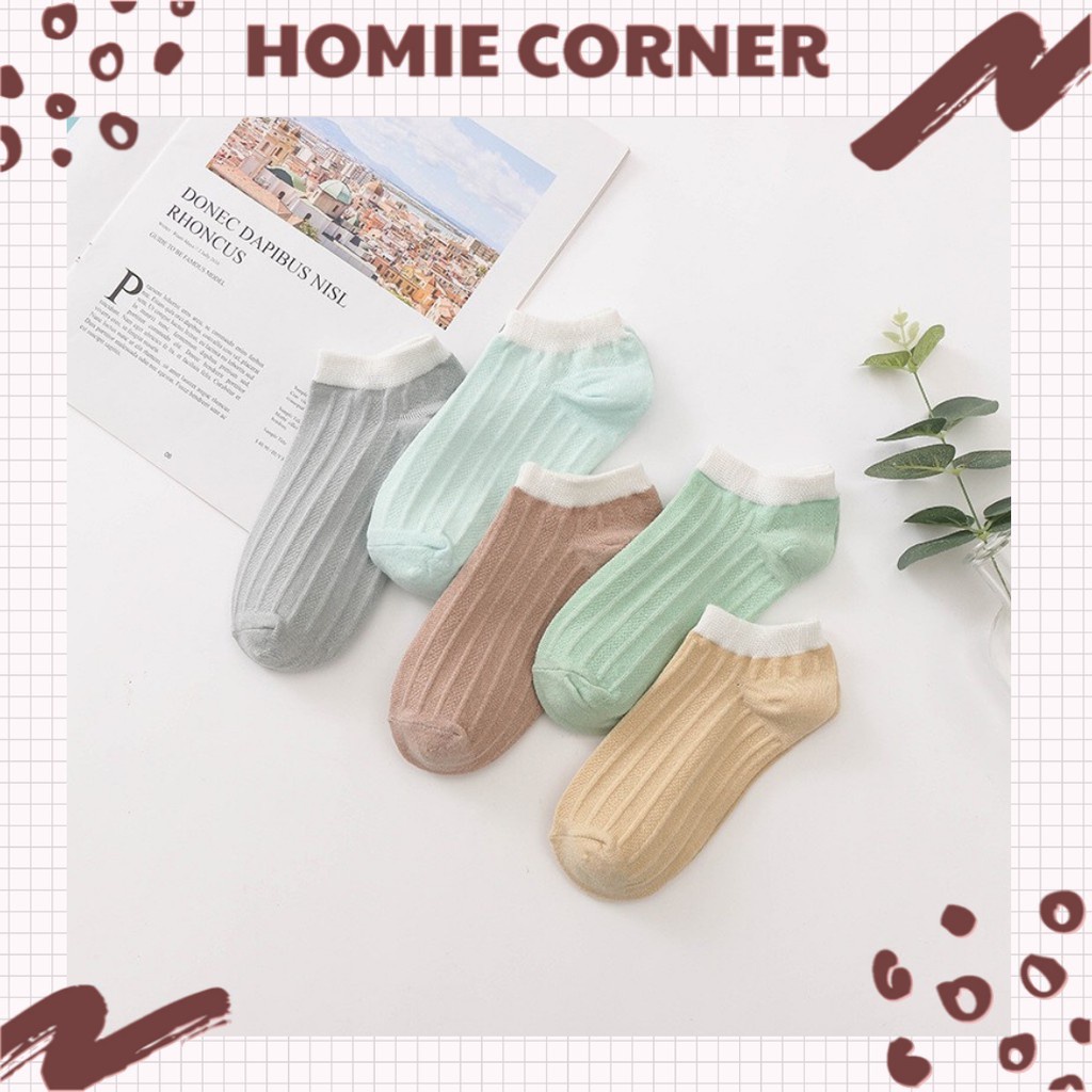 Tất nữ cổ ngắn trơn cotton sọc thẳng siêu dễ thương HC5