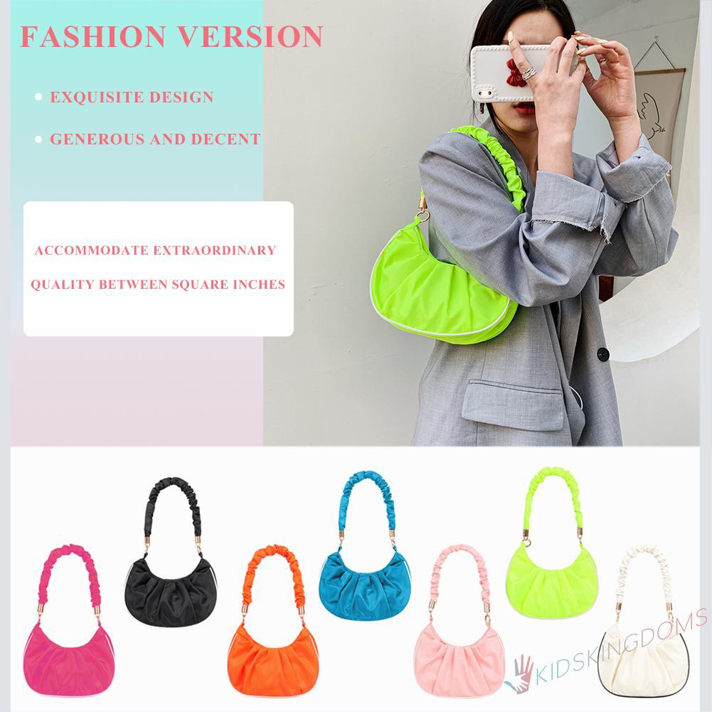 【Big Sale】Retro Women Pleated Pure Color Underarm Bag Casual Top-handle Hobos Handbag