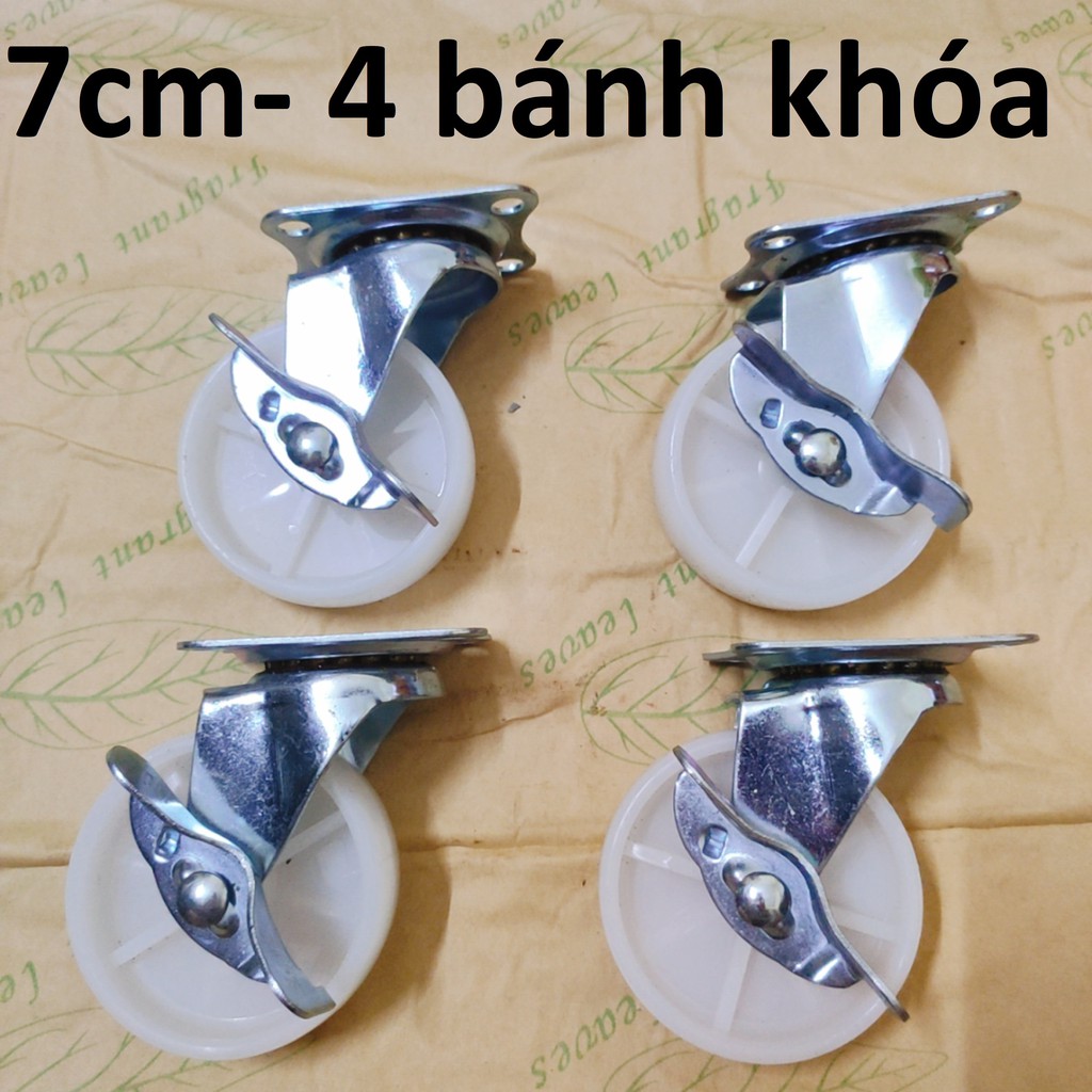 Bộ 4 bánh xe nhựa trắng 7cm, Hàng Việt Nam chất lượng cao