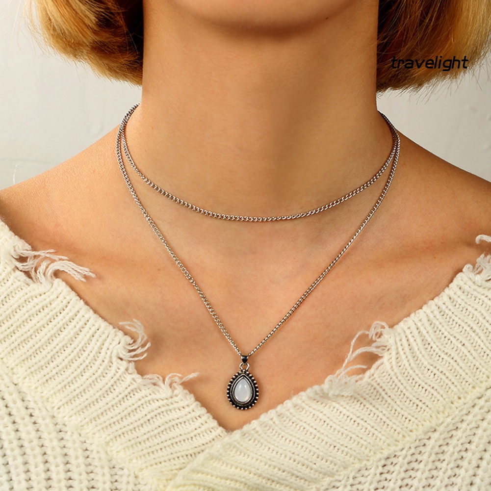Vòng cổ Choker Mặt Đá Opal Hình Giọt Nước Phong Cách Cổ Điển Cho Nữ