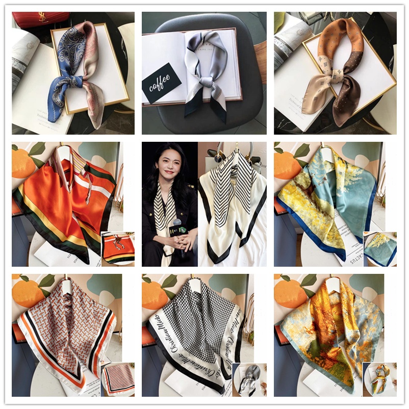 Khăn choàng cổ hình vuông phi lụa óng ánh thiết kế đơn giản (70*70)