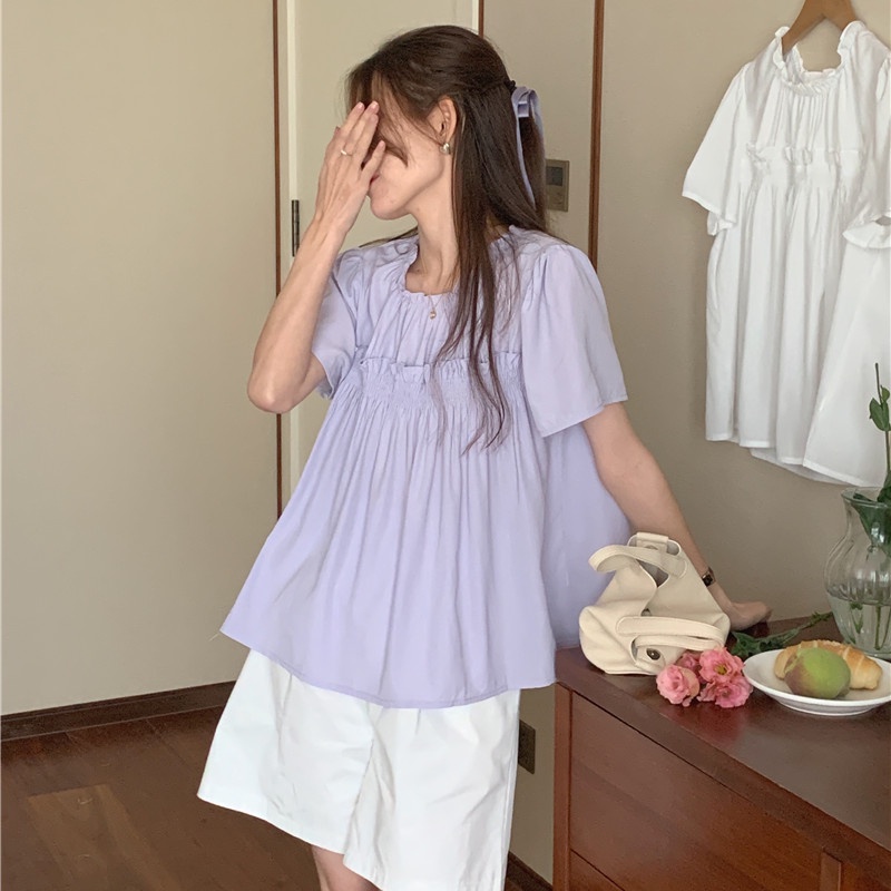 SUXI Áo Sơ Mi Tay Ngắn Dáng Rộng Màu Sắc Kẹo Ngọt Đơn Giản Dễ Phối Đồ Thời Trang Cho Nữ