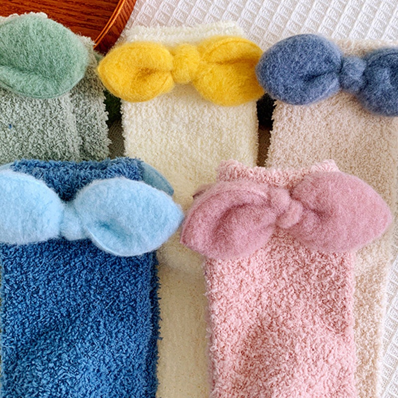 Youyo Vớ Nhung San Hô Dày Dặn Đính Nơ Màu Trơn Ngọt Ngào Phong Cách Hàn Quốc Cho Nữ