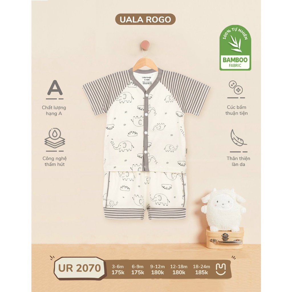 Bộ Uala  Rogo chất vải Bamboo cao cấp mềm mịn thoáng mát thấm hút tốt cài giữa in họa tiết nhí cho bé trai bé gái 2070