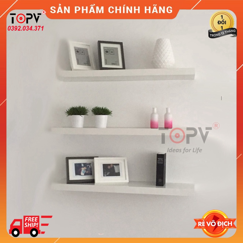 Bộ 3 kệ gỗ treo tường decor TopV giá trang trí bằng thanh gỗ ngang gắn tường mini phòng khách phòng ngủ TopVHCM