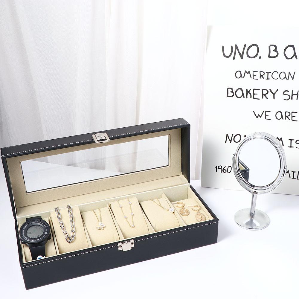 Hộp Đựng Đồng Hồ Bằng Da PU Màu Đen Hình Chữ Nhật Có Cửa Sổ Tiện Dụng Ốp