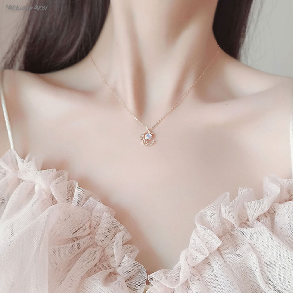 Vòng cổ mặt hình mặt trăng đính đá thời trang cho nữ vòng cổ cô dâu