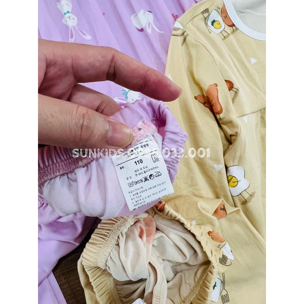 Bộ pijama thu đông bé gái xuất Hàn áo baby doll quần bo gấu