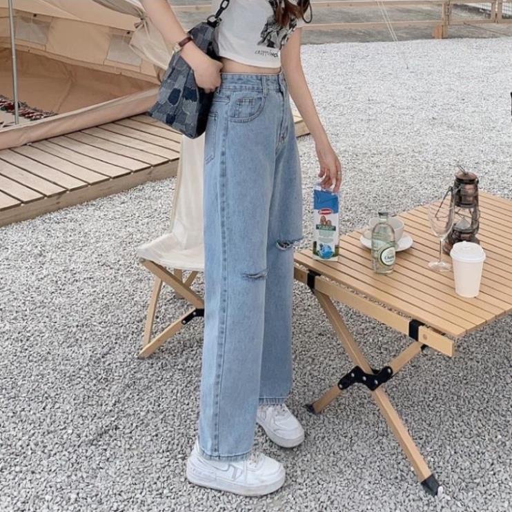 Quần jeans nữ rách 2 gối tạo sư cá tính năng động hottrend 2022