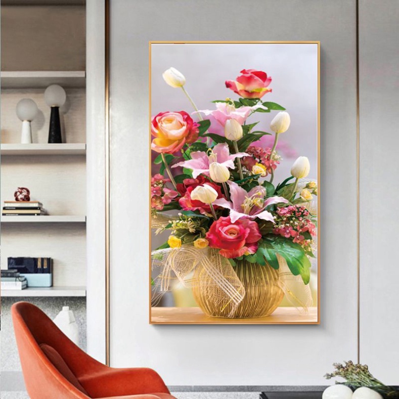 Tranh thêu bình hoa đẹp nhất DX1144 (56 x 100cm)