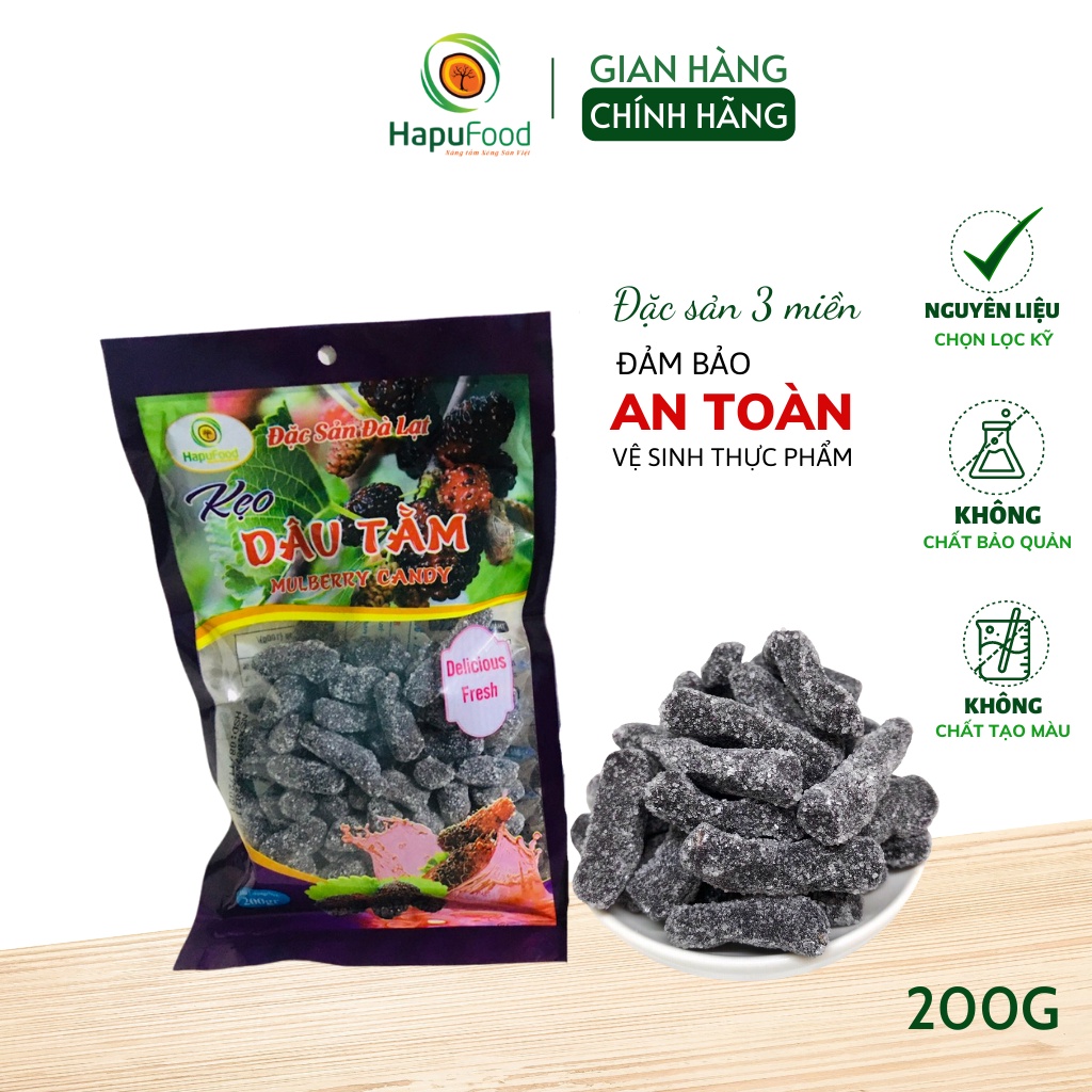 Kẹo dâu tằm HAPUFOOD đặc sản Đà Lạt 200g túi tiện lợi, đặc biệt thơm ngon, đảm bảo ATVSTP