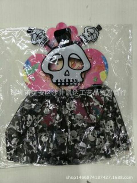 Set 3 món Hóa trang Halloween Váy/mặt nạ/cài tóc hình bí ngô/đầu lâu