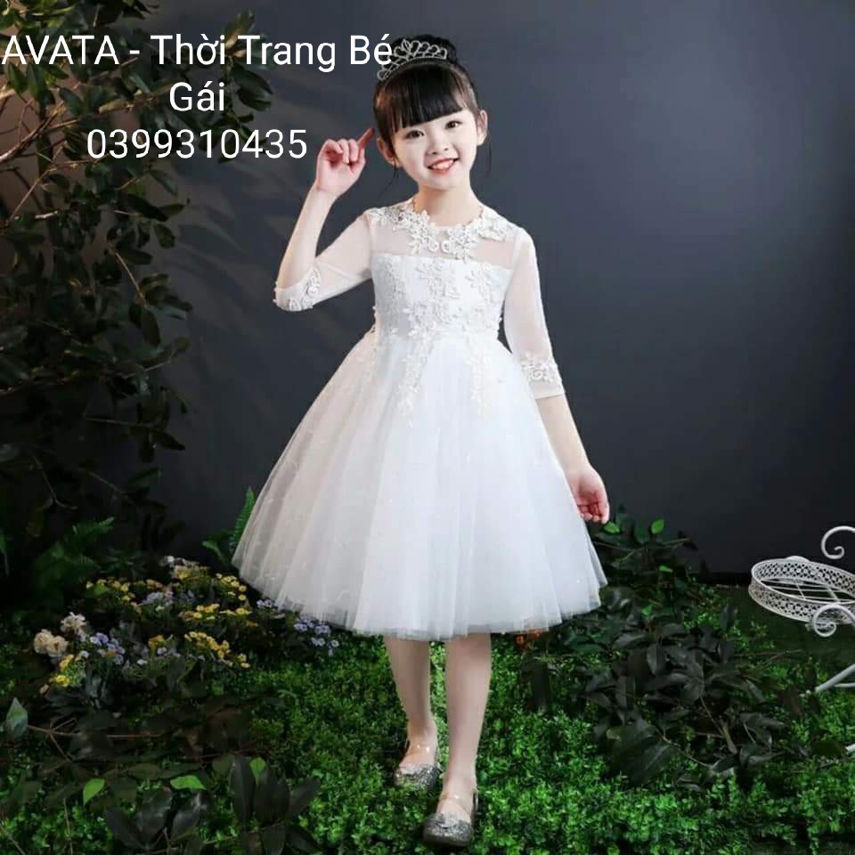 váy đầm công chúa bé gái trắng sát nách 002 từ 8-40 kí