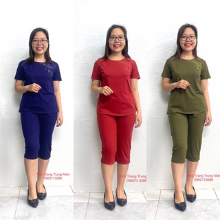 Bộ Cotton áo cộc quần lỡ cho mẹ- bộ đồ trung niên cho mẹ