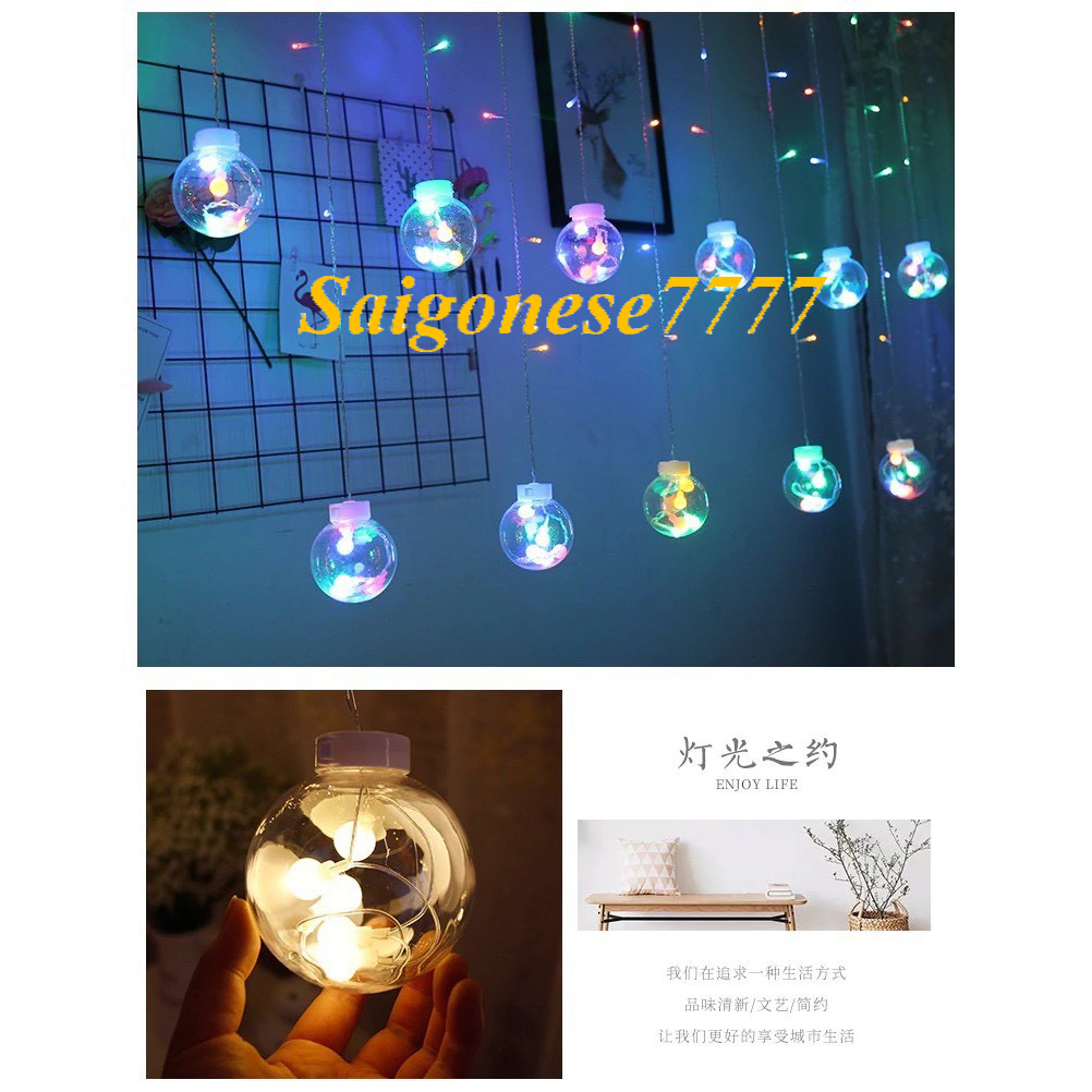 Dài 4 Mét 12 Bóng Đèn Led Hình Cầu Cherry Ball Trang Trí Ngoài Trời Noel Lễ Tết Rèm Đèn Led Chống Nước Xài Điện 220V