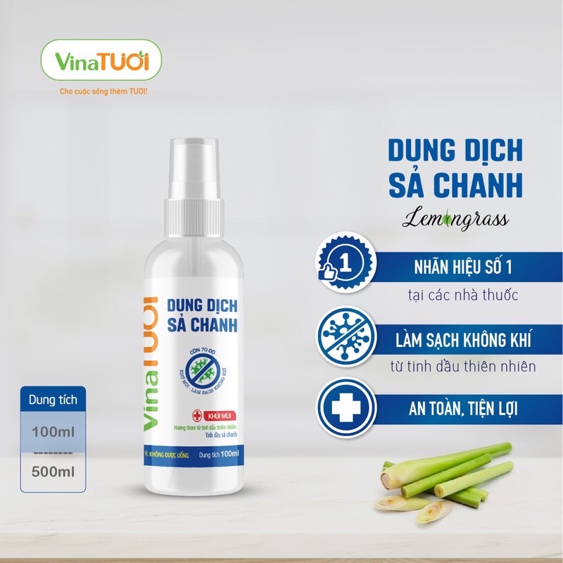 Xịt khử khuẩn, rửa tay, sát khuẩn, dung dịch sả chanh Vina tươi 100ml
