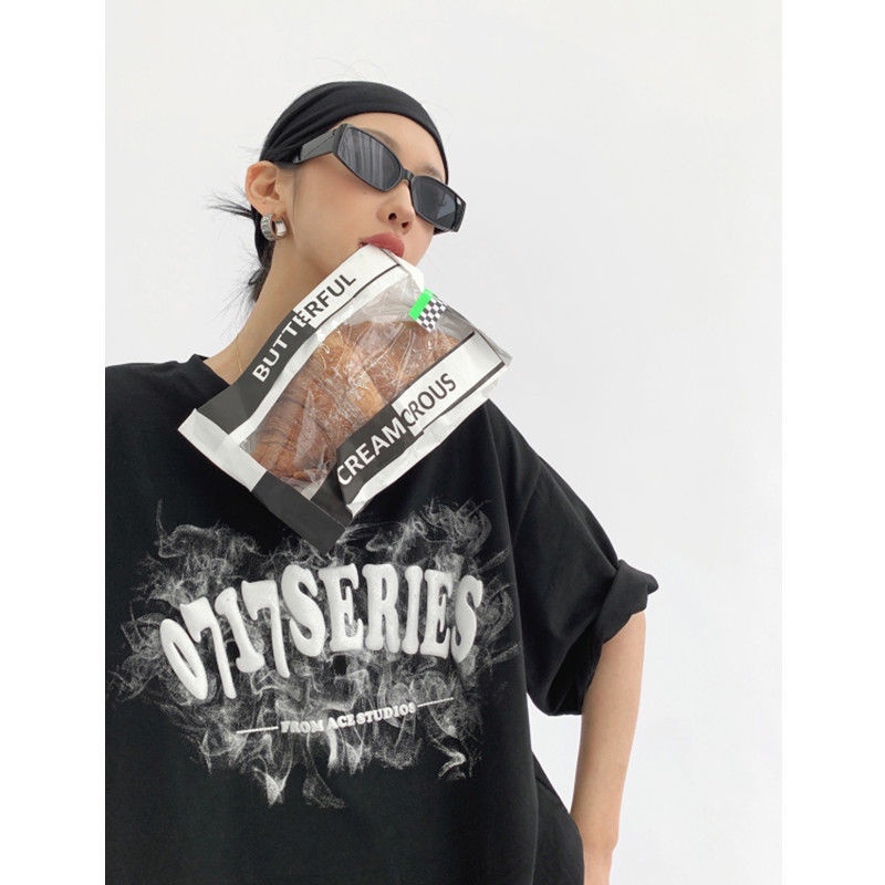 COZOK Áo Thun Tay Ngắn Dáng Rộng In Hình Bọt Biển Thời Trang