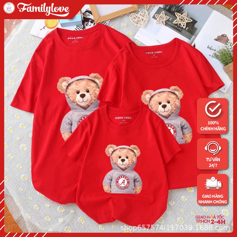 Áo thun cotton gia đình Familylove – Set in hình gấu dễ thương