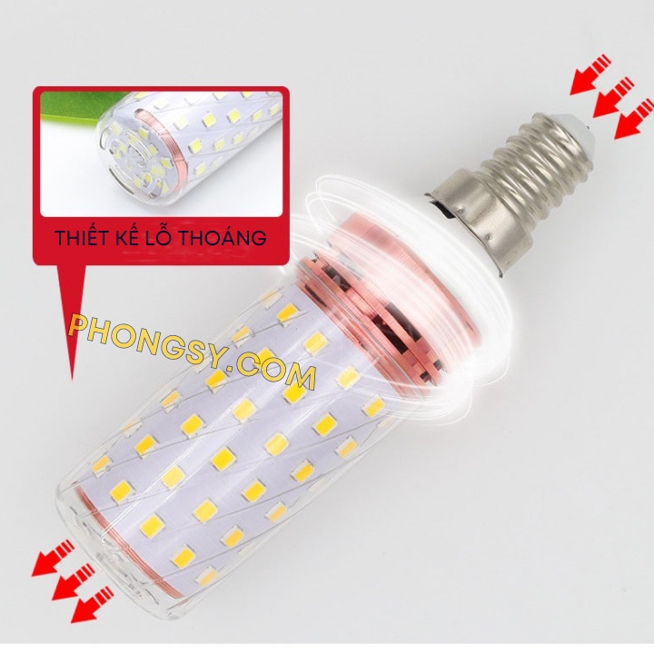 Bóng đèn LED siêu sáng hình bắp ngô đui xoáy E27/16W ánh sáng trắng, vàng.