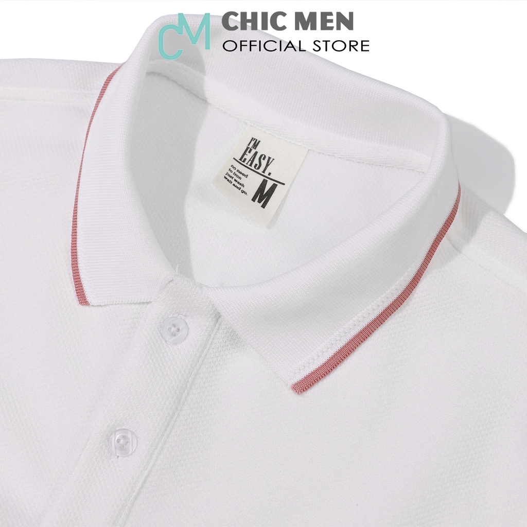 Áo POLO nam cổ trụ, vải INTERLOCK, form regular, bo hồng - CHICMEN