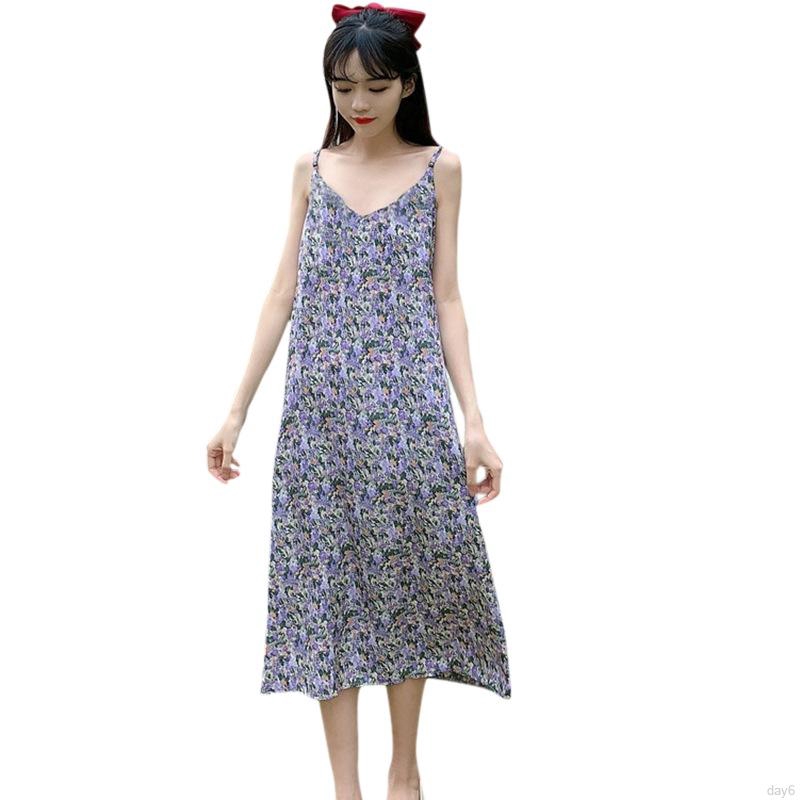 Korean Fashion Wild Floral Slim Retro V-Neck Oil Painting Picture Color Sling Dress | WebRaoVat - webraovat.net.vn