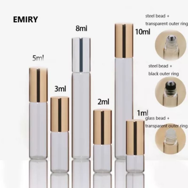 10ml 8ml 5ml 3ml 2ml 1ml Set 5 cái chai lọ thủy tinh bi lăn Nắp nhiều màu dùng đựng chiết nước hoa tinh dầu son môi bóng