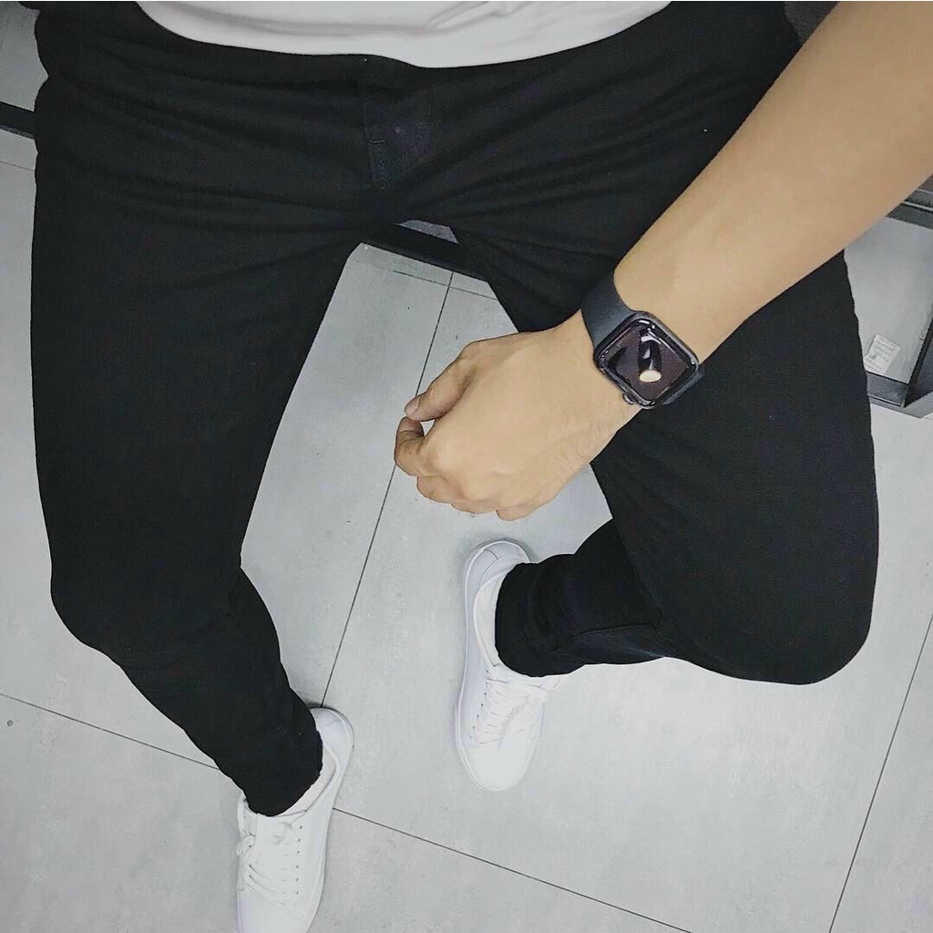 Quần jean nam co giãn,quần bò nam màu đen trơn vải co giãn mạnh ms20
