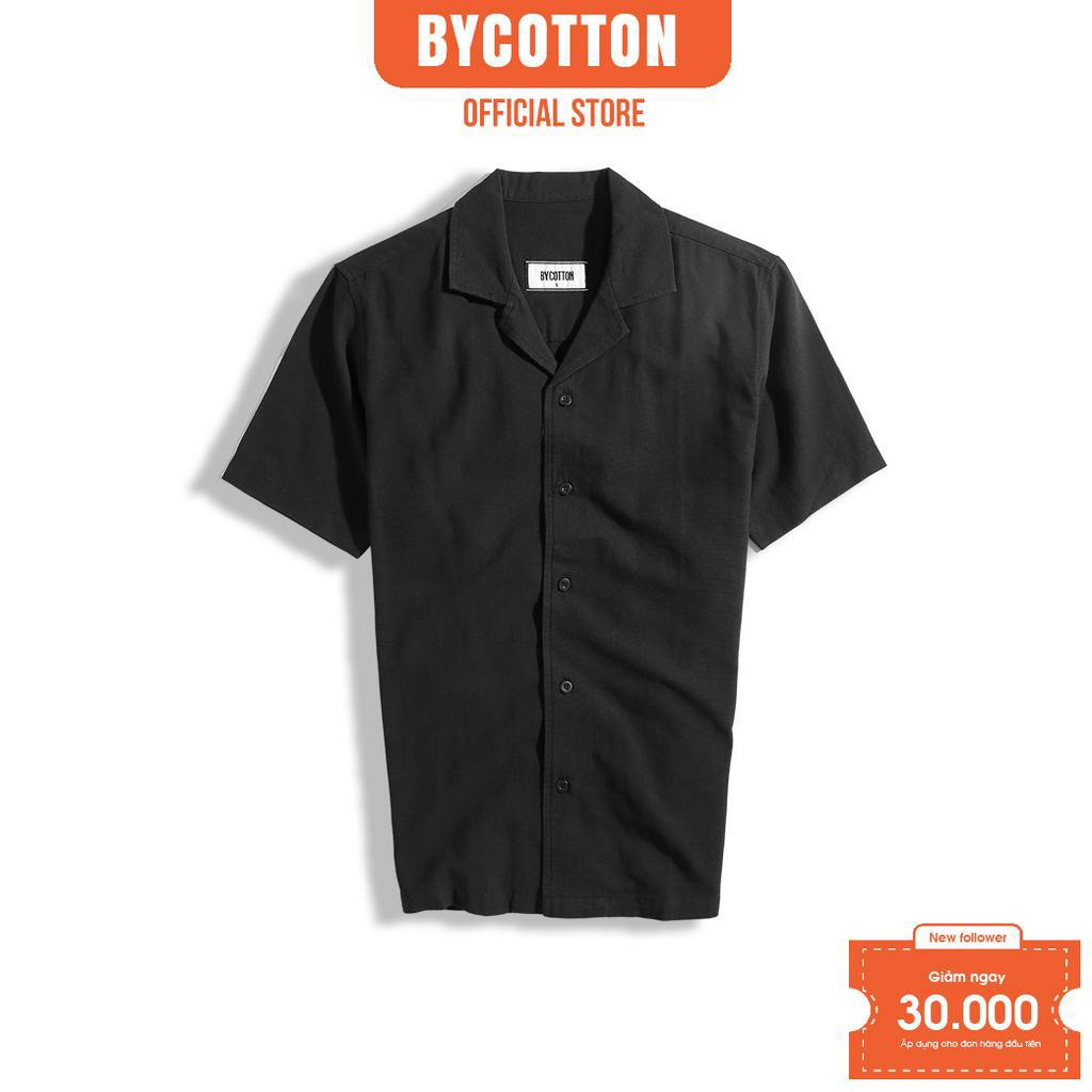 Áo Sơ Mi Nam Ngắn Tay Trơn BY COTTON Danton Linen Black
