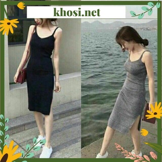 Đầm 2 Dây Cổ Tim Body Xẻ Dùi Vải Co Giãn Tốt - Váy body 2 dây- Hàng vnxk