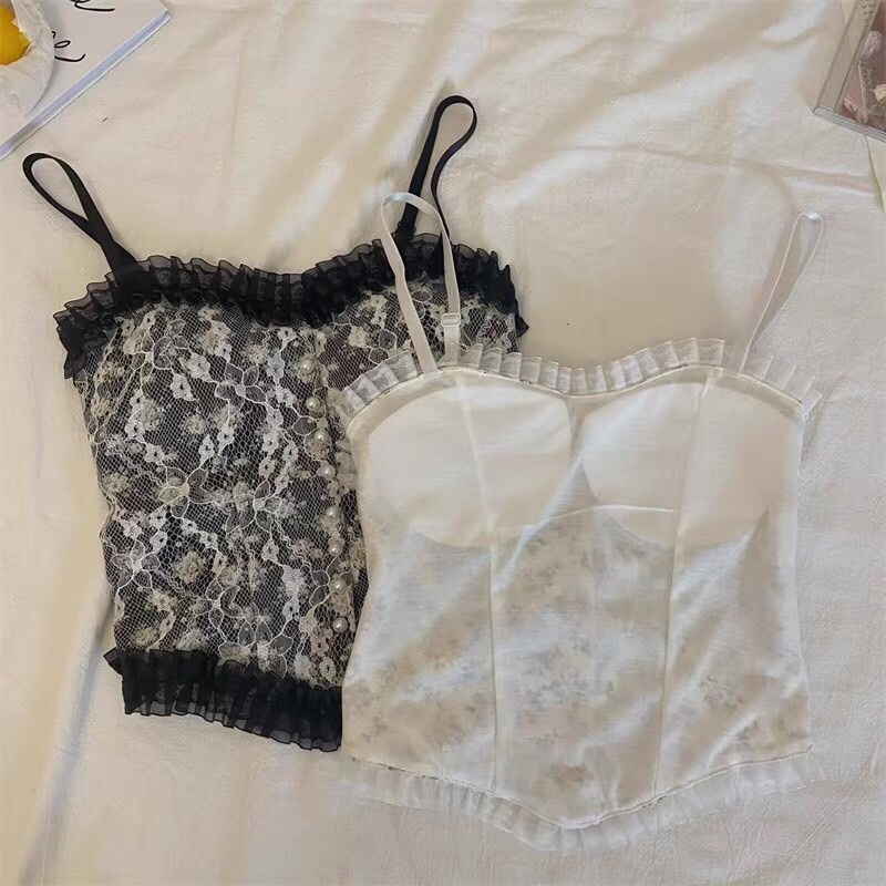 Áo 2s hai dây khuy ngọc phối ren có đệm ngực