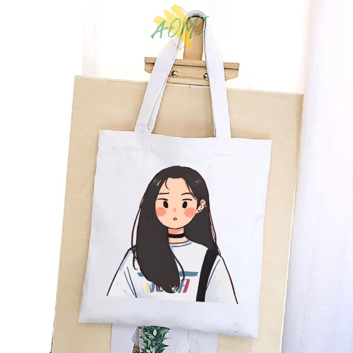 [Nhiều mẫu Đẹp] TÚI VẢI GIRL HOA ĐEO VAI TOTE CANVAS BAG CÓ KHÓA KÉO SIZE LỚN 33x38cm PHONG CÁCH CÁ TÍNH HOT TREND AOMIV