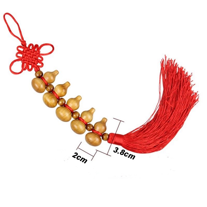 Dây treo xe hơi ô tô Hồ lô ngũ phúc (5 hồ lô) gỗ đào thu khí hóa sát phù hộ bình an