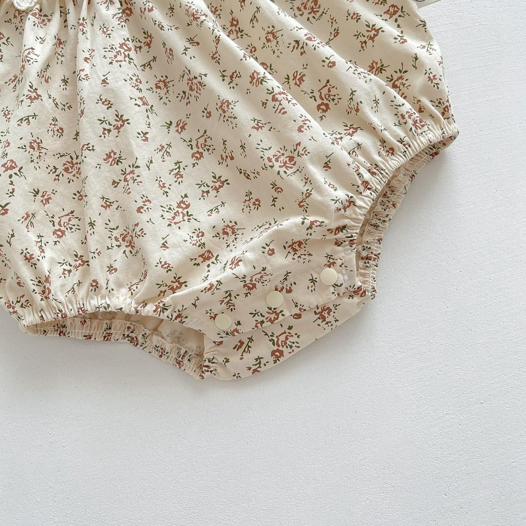 Áo Liền Quần Cổ Búp Bê Họa Tiết Hoa Kèm Băng Đô Cài Tóc Thời Trang Mùa Hè Cho Bé Gái 0 -