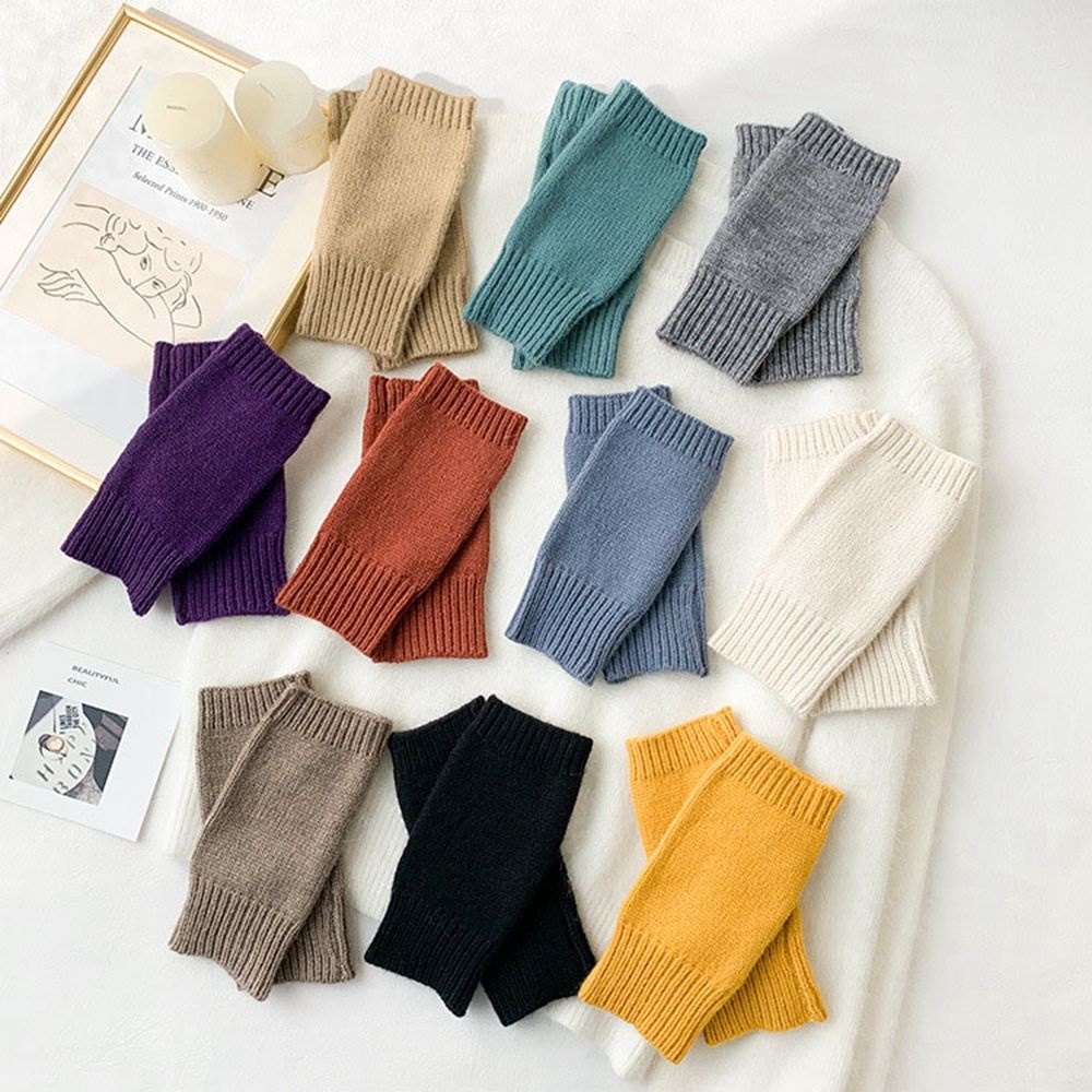 Găng tay hở ngón giữ ấm mùa thu đông bằng nhung mềm mại co giãn hở ngón thoáng khí dễ thương cho nữ