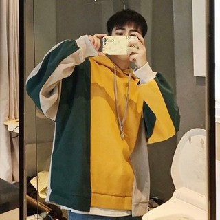 Áo khoác Hoodie dáng rộng màu sắc tương phản phong cách Hàn Quốc thời trang cho nam