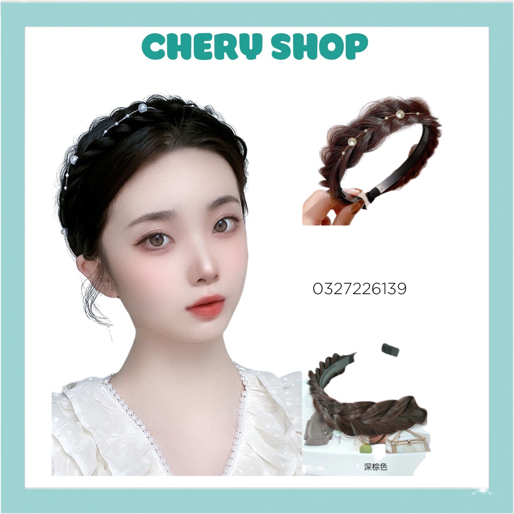 Tóc giả băng đô tết tóc lơi đính ngọc siêu hot hiện nay