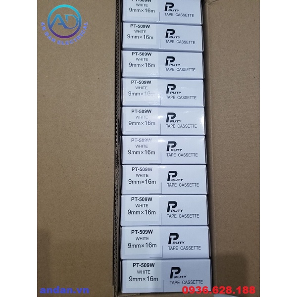 Băng nhãn in PT-509W, PT-512W dùng cho máy in đầu cốt MAX LM-550A, LM-550E