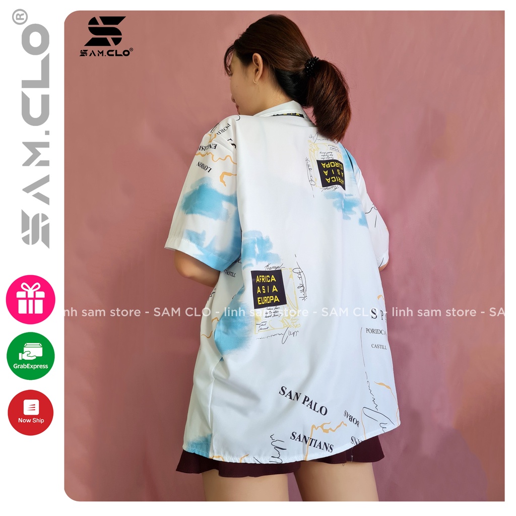 Áo SƠ MI NỮ form rộng in 3D cổ bẻ tay ngắn - lỡ dáng ulzzang freesize unisex mặc cặp, nhóm, HÌNH VIỀN  MÀU TRẮNG