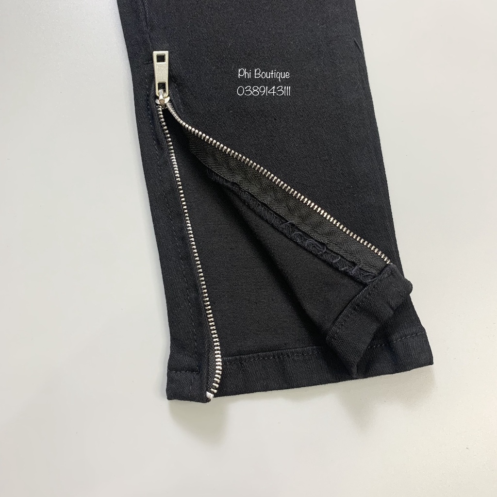 Quần Jean Zipper Đen Nam Rách Thủng Gối Phối Khoá Ống QJ132P