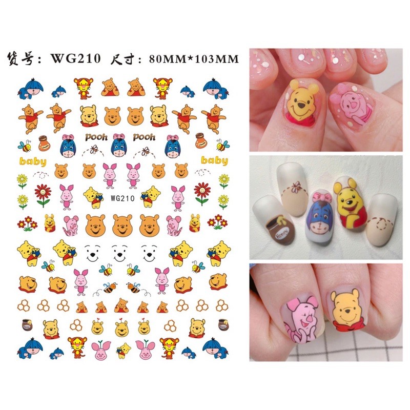 Sticker dán móng,hình dán móng tay hoạ tiết hoạt hình chú gấu Pooh dễ thương trang trí móng tay nail
