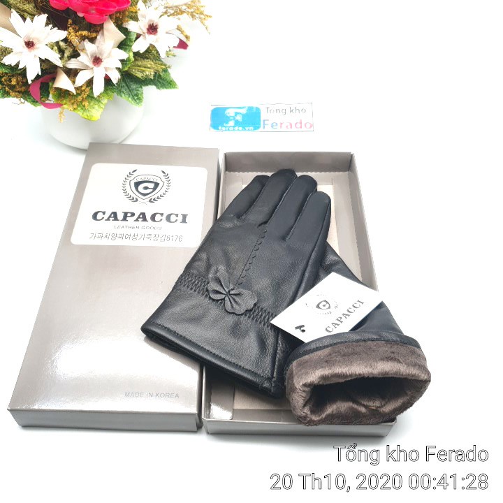 Găng tay nữ da cừu Capacci giữ nhiệt lót lông siêu dày